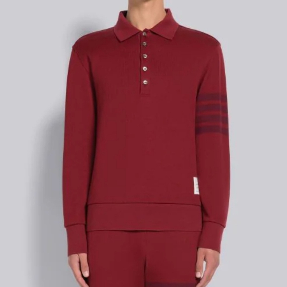 THOM BROWNE Double Face Knit 4-Bar Long Sleeve Polo